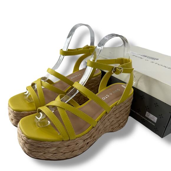 NWT Citron Strappy Platform Espadrilles 10 Sandals Boho Wedges Finnickk - Picture 1 of 10